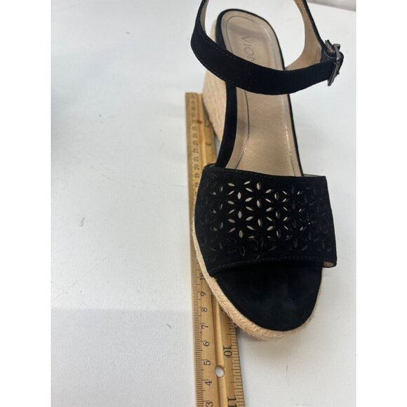 Vionic Womens Ariel Wedge Sandal Black Size 10M Suede Leather - Picture 11 of 15